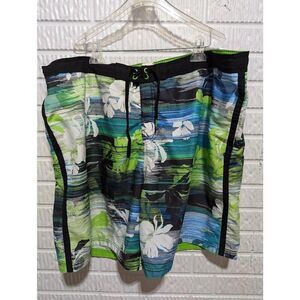 Speedo Men's Green & Blue Tropical Print Board Short Style Swim Trunks Size 2XL